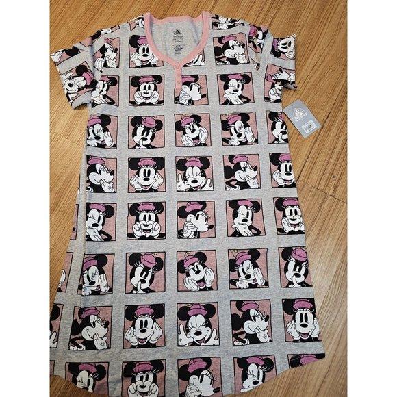 Disney Other - Disney Parks Minnie Mouse Nightshirt Gown Pajamas Gray Pink Size XS Womens